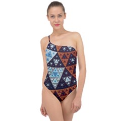 Fractal Triangle Geometric Abstract Pattern Classic One Shoulder Swimsuit