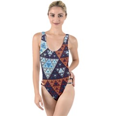 Fractal Triangle Geometric Abstract Pattern High Leg Strappy Swimsuit by Cemarart