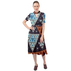 Fractal Triangle Geometric Abstract Pattern Keyhole Neckline Chiffon Dress by Cemarart