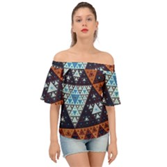 Fractal Triangle Geometric Abstract Pattern Off Shoulder Short Sleeve Top by Cemarart