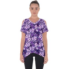 Purple Flowers 001 Purple Flowers 02 Cut Out Side Drop T-shirt by DinkovaArt