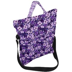 Purple Flowers 001 Purple Flowers 02 Fold Over Handle Tote Bag