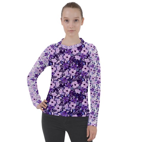 Purple Flowers 001 Purple Flowers 02 Women s Pique Long Sleeve T-shirt by DinkovaArt