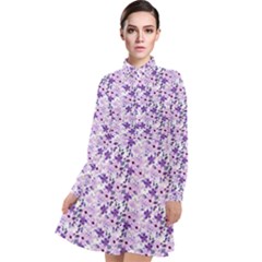 Purple Flowers 001 Long Sleeve Chiffon Shirt Dress