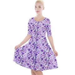 Purple Flowers 001 Quarter Sleeve A-Line Dress With Pockets