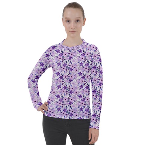 Purple Flowers 001 Women s Pique Long Sleeve T-shirt by DinkovaArt