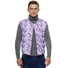 Purple Flowers 001 Men s Button Up Puffer Vest	