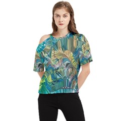 Abstract Petals One Shoulder Cut Out T-shirt by kaleidomarblingart