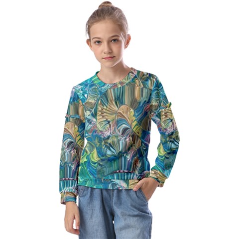 Abstract Petals Kids  Long Sleeve T-shirt With Frill  by kaleidomarblingart