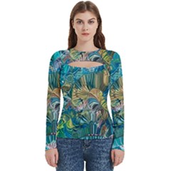 Abstract Petals Women s Cut Out Long Sleeve T-shirt by kaleidomarblingart