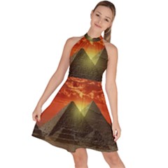 Pyramids Egypt Monument Landmark Sunrise Sunset Egyptian Sleeveless Halter Neck A-line Dress by Proyonanggan