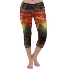 Pyramids Egypt Monument Landmark Sunrise Sunset Egyptian Capri Yoga Leggings by Proyonanggan