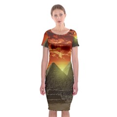 Pyramids Egypt Monument Landmark Sunrise Sunset Egyptian Classic Short Sleeve Midi Dress by Proyonanggan