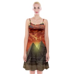 Pyramids Egypt Monument Landmark Sunrise Sunset Egyptian Spaghetti Strap Velvet Dress by Proyonanggan