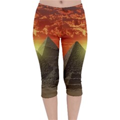 Pyramids Egypt Monument Landmark Sunrise Sunset Egyptian Velvet Capri Leggings  by Proyonanggan