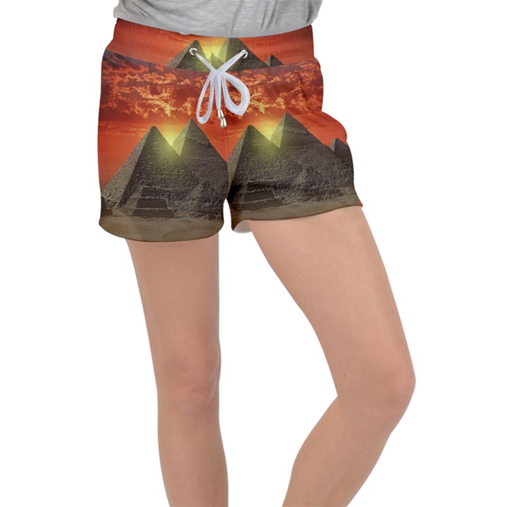 Pyramids Egypt Monument Landmark Sunrise Sunset Egyptian Women s Velour Lounge Shorts