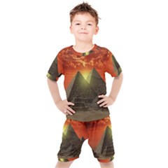 Pyramids Egypt Monument Landmark Sunrise Sunset Egyptian Kids  T-shirt And Shorts Set by Proyonanggan