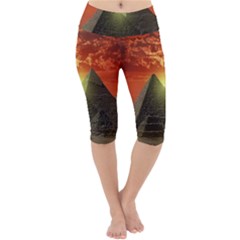 Pyramids Egypt Monument Landmark Sunrise Sunset Egyptian Lightweight Velour Cropped Yoga Leggings by Proyonanggan