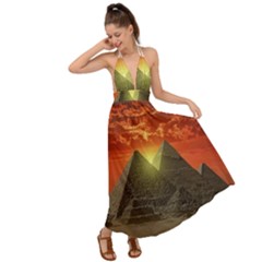 Pyramids Egypt Monument Landmark Sunrise Sunset Egyptian Backless Maxi Beach Dress by Proyonanggan