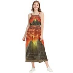 Pyramids Egypt Monument Landmark Sunrise Sunset Egyptian Boho Sleeveless Summer Dress by Proyonanggan