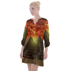 Pyramids Egypt Monument Landmark Sunrise Sunset Egyptian Open Neck Shift Dress by Proyonanggan