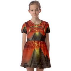 Pyramids Egypt Monument Landmark Sunrise Sunset Egyptian Kids  Short Sleeve Pinafore Style Dress by Proyonanggan