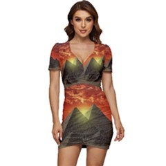 Pyramids Egypt Monument Landmark Sunrise Sunset Egyptian Low Cut Cap Sleeve Mini Dress by Proyonanggan