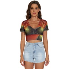 Pyramids Egypt Monument Landmark Sunrise Sunset Egyptian V-neck Crop Top