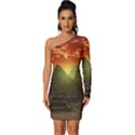 Pyramids Egypt Monument Landmark Sunrise Sunset Egyptian Long Sleeve One Shoulder Mini Dress View1