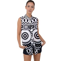 Circular Concentric Radial Symmetry Abstract Sleeveless Chiffon Button Shirt