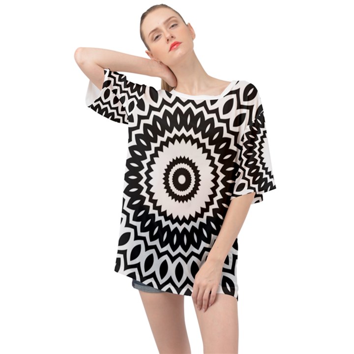 Circular Concentric Radial Symmetry Abstract Oversized Chiffon Top