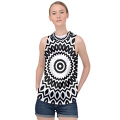 Circular Concentric Radial Symmetry Abstract High Neck Satin Top by Proyonanggan