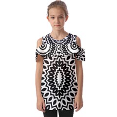 Circular Concentric Radial Symmetry Abstract Fold Over Open Sleeve Top