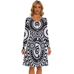 Circular Concentric Radial Symmetry Abstract Long Sleeve Dress With Pocket by Proyonanggan