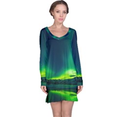 Iceland Aurora Borealis Long Sleeve Nightdress by Proyonanggan