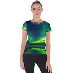 Iceland Aurora Borealis Short Sleeve Sports Top  by Proyonanggan