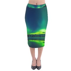 Iceland Aurora Borealis Velvet Midi Pencil Skirt by Proyonanggan