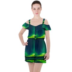 Iceland Aurora Borealis Ruffle Cut Out Chiffon Playsuit by Proyonanggan