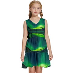 Iceland Aurora Borealis Kids  Sleeveless Tiered Mini Dress by Proyonanggan