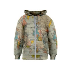 Vintage World Map Kids  Zipper Hoodie by Proyonanggan