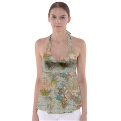 Vintage World Map Tie Back Tankini Top by Proyonanggan