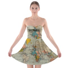 Vintage World Map Strapless Bra Top Dress by Proyonanggan