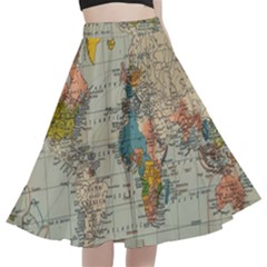 Vintage World Map A-line Full Circle Midi Skirt With Pocket by Proyonanggan