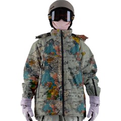 Vintage World Map Women s Zip Ski And Snowboard Waterproof Breathable Jacket by Proyonanggan