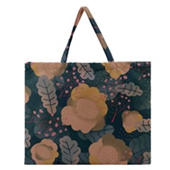 Flower Patterns Pattern Beige Green Zipper Large Tote Bag by Proyonanggan