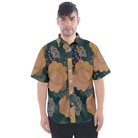 Flower Patterns Pattern Beige Green Men s Short Sleeve Shirt by Proyonanggan