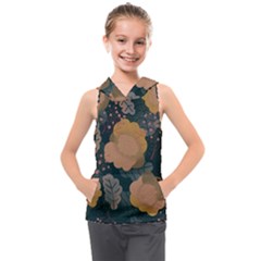 Flower Patterns Pattern Beige Green Kids  Sleeveless Hoodie by Proyonanggan