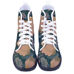 Flower Patterns Pattern Beige Green Kid s High-top Canvas Sneakers by Proyonanggan