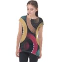 Circle Colorful Shine Line Pattern Geometric Cap Sleeve High Low Top View1