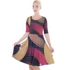 Circle Colorful Shine Line Pattern Geometric Quarter Sleeve A-line Dress With Pockets